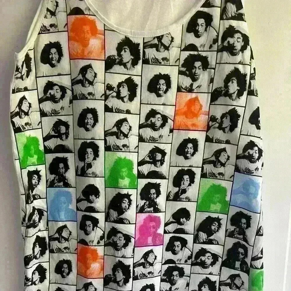 Tank Top with black and white faces, pops of neon - Picture 2 of 4